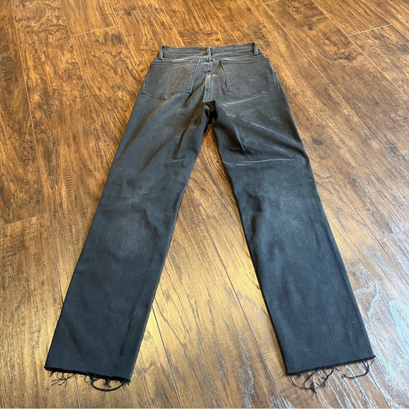 FRAME High Rise Le Nouveau Straight Leg Denim Distressed Black Raw Hem | 25 - Picture 7 of 11